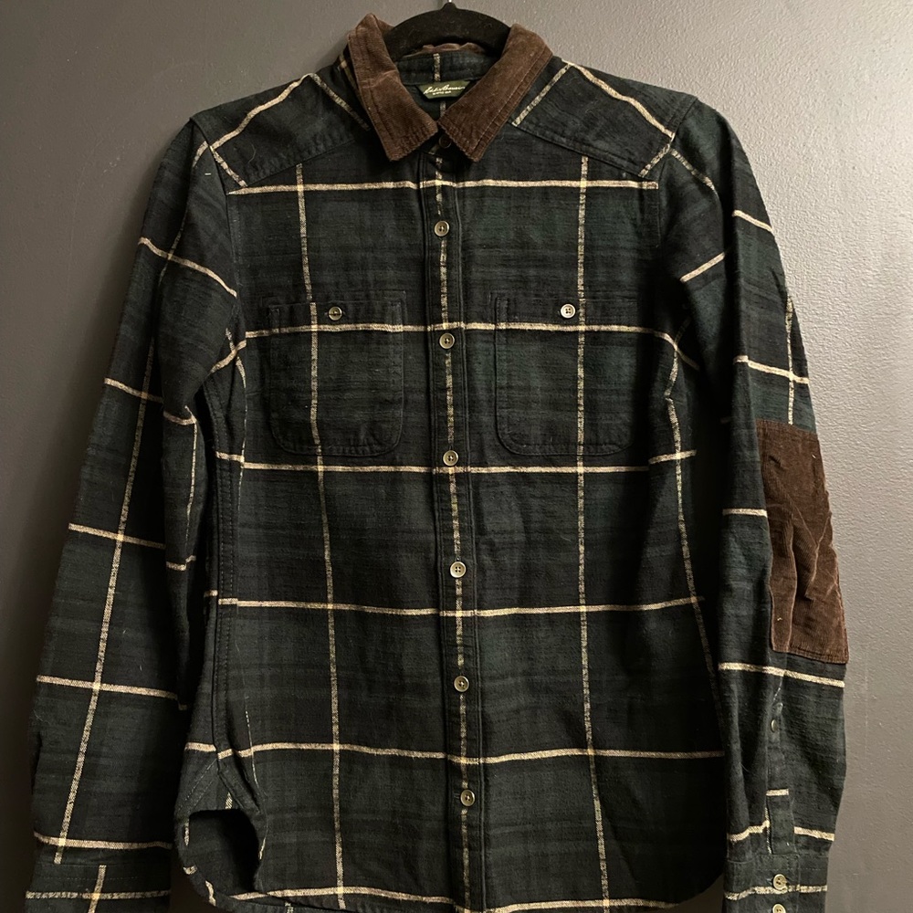 Eddie Bauer Plaid Flannel with Corduroy Elbow - xs